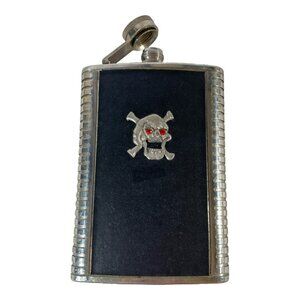 Rockin' Stainless Steel Hip Flask Skull & Crossbones Red Rhinestone Eyes Unique